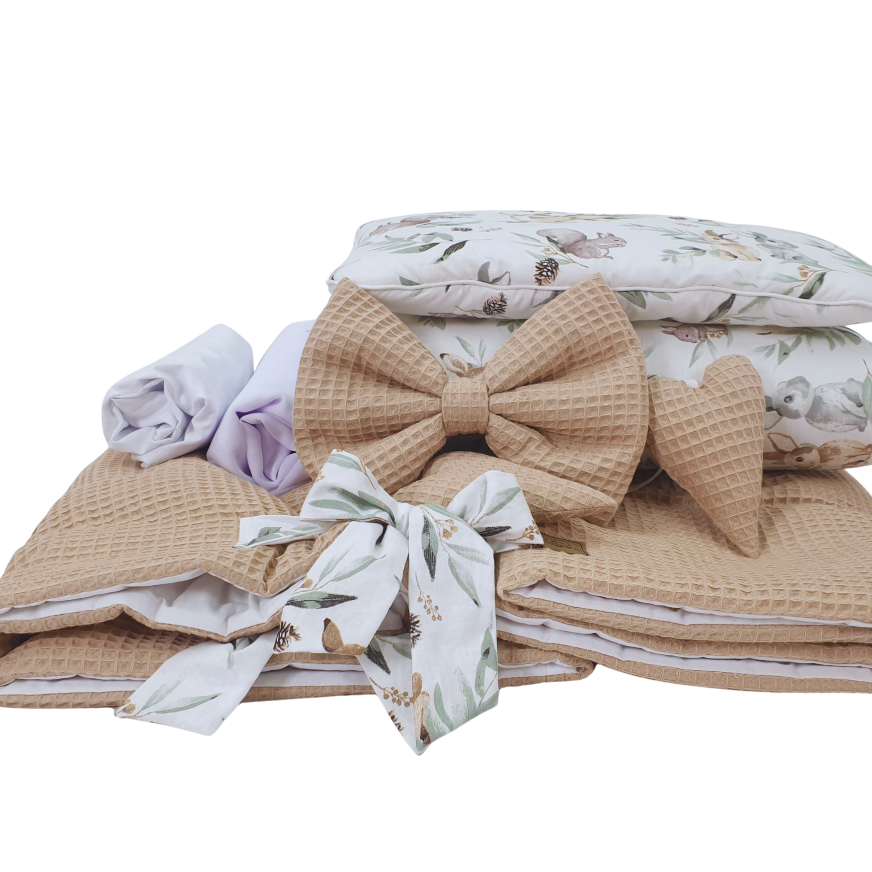 Baby Stubenwagen Set Beige 5-teilig mit Himmel – Waffelstruktur & Reh Design | Babymajawelt