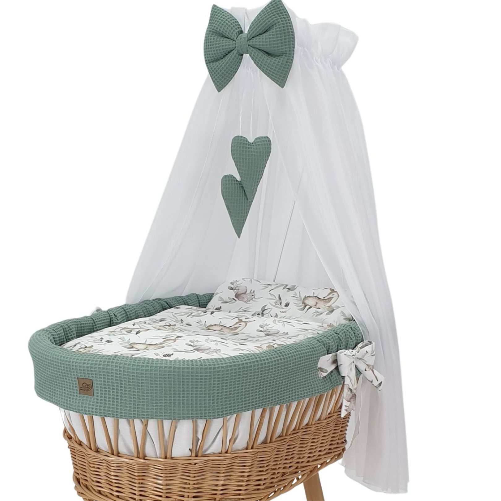 Baby Stubenwagen Set Grün 5-teilig mit Himmel – Waffelstruktur & Reh Design | Babymajawelt